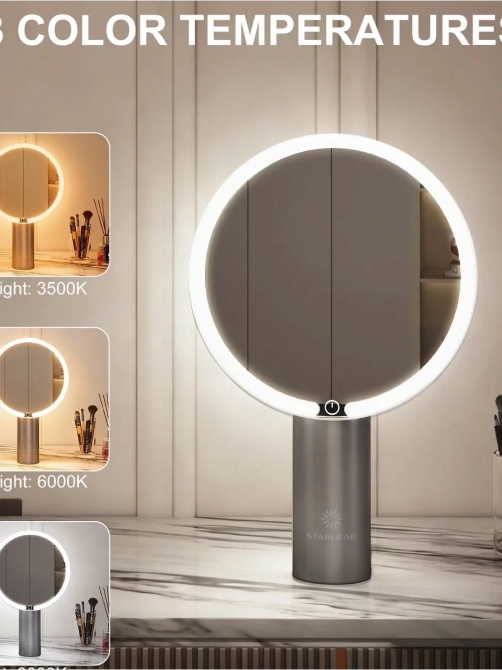 Silver LED Vanity Mirror with Touch Light